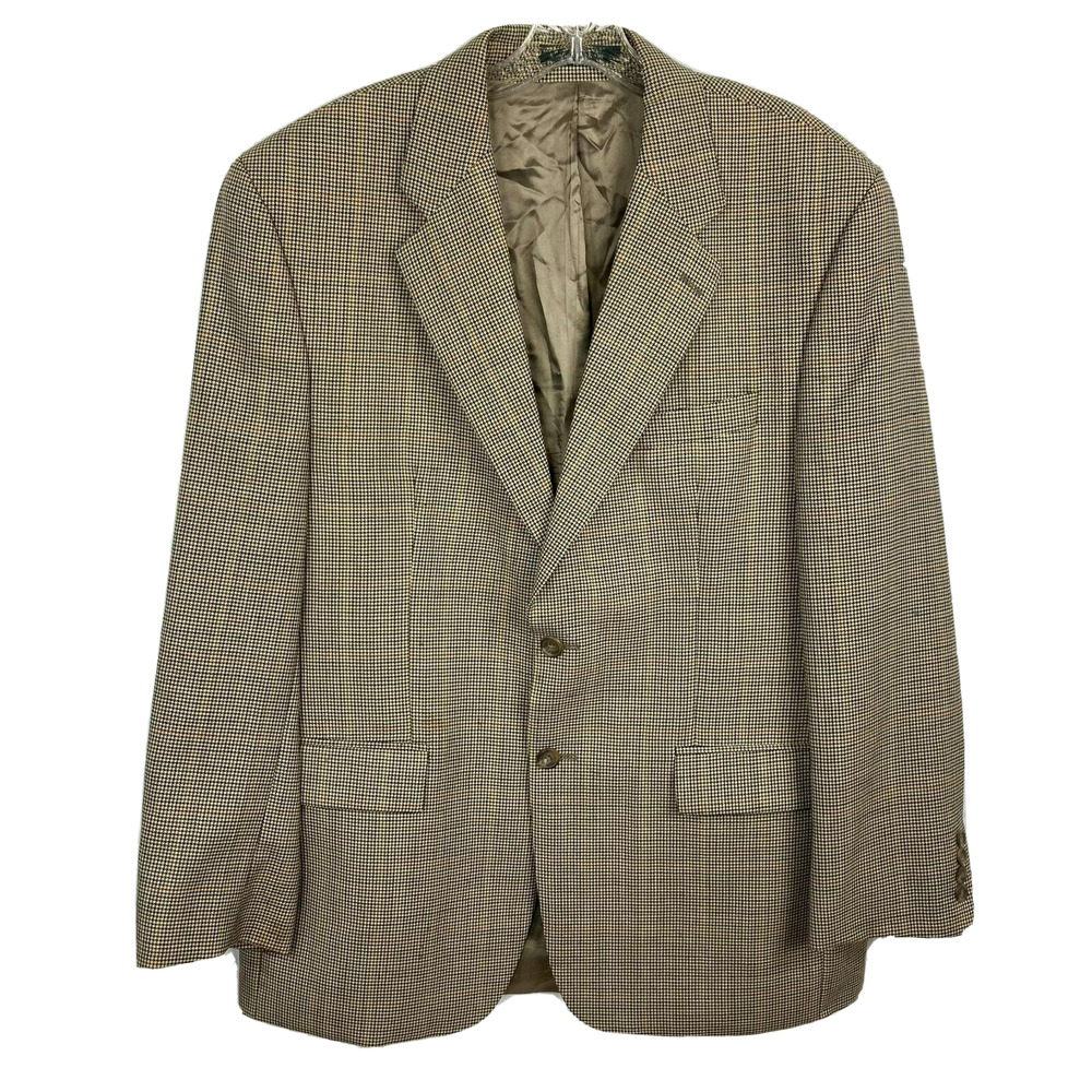Lauren Ralph Lauren Blazer Jacket Mens Sz 42R Beige Wool Plaid Single Breasted